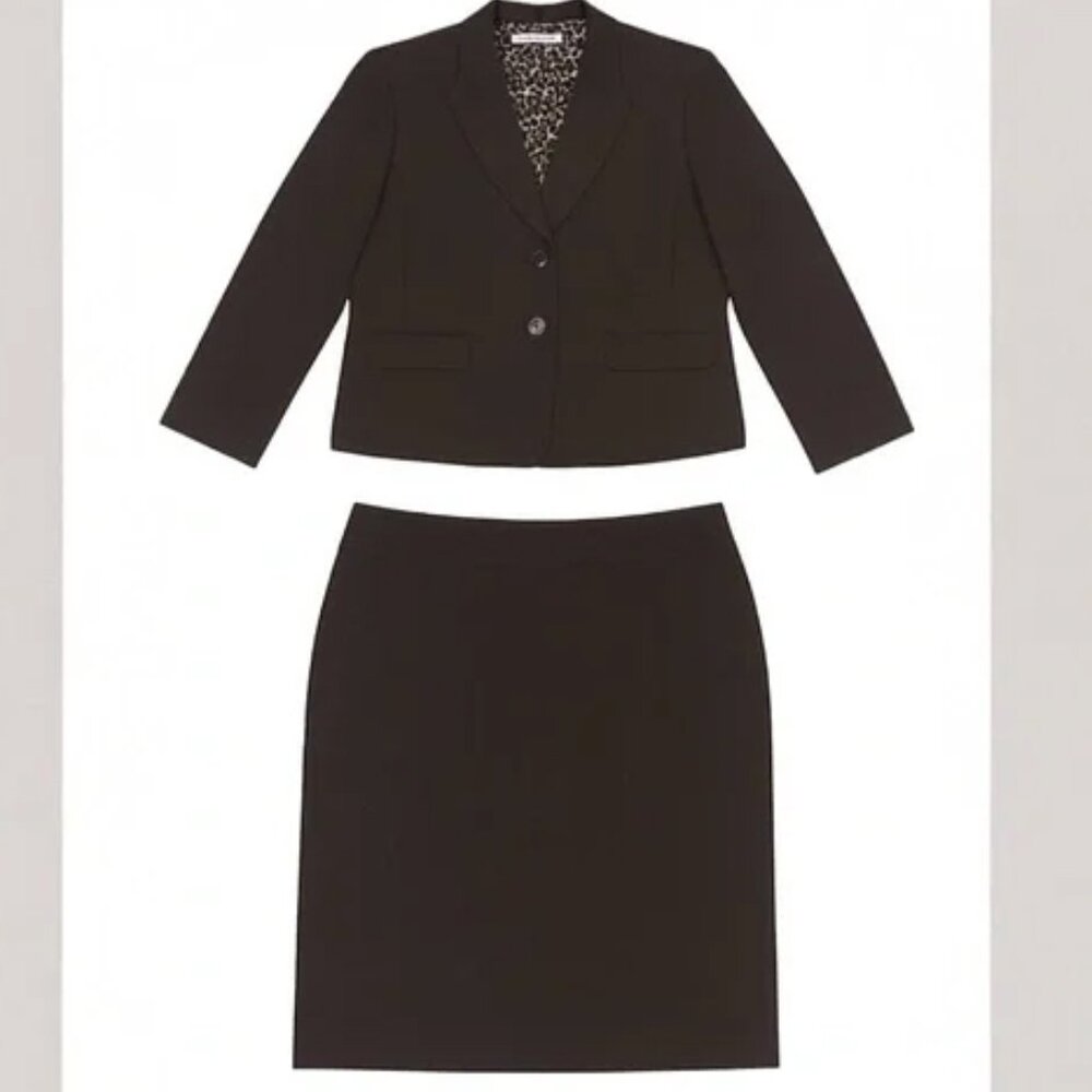 Tahari ASL Women’s Brown Skirt Suit Size 14P Fall Workwear